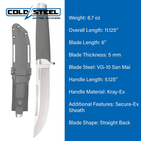 Outdoorsman Fixed Blade Knife With Six Inch VG 10 San Mai Blade Razor Sharp Straight Back Five Point One Two Five Inch Kray Ex Handle
