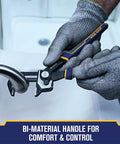 Hands using 8 Inch Adjustable Pliers For Plumbing With Tongue And Groove Jaws And Locking Mechanism on bathroom pipe