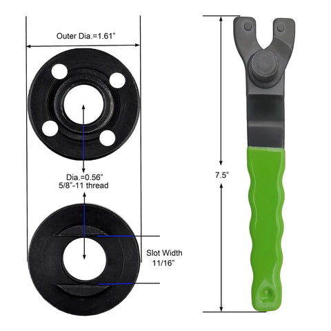 Pro Grade Angle Grinder Extension Shaft Kit adjustable wrench and flange nut set with dimensions