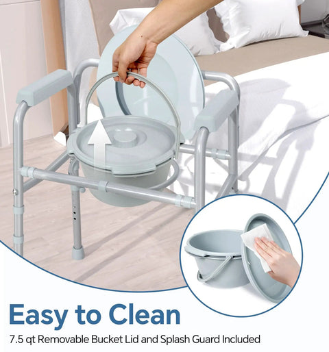 Built Like a Tank 3 in 1 Bedside Commode with Raised Toilet Seat and Safety Frame Featuring Rock Solid Double Crossbar Support and 350 Pound Rating for Senior Bathroom Mobility Aid