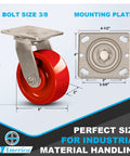 Heavy Duty 5 By 2 Inch Stainless Steel Caster With Red Solid Polyurethane Wheel And 800 Lbs Capacity Single Swivel Industrial Caster side view with dimensions