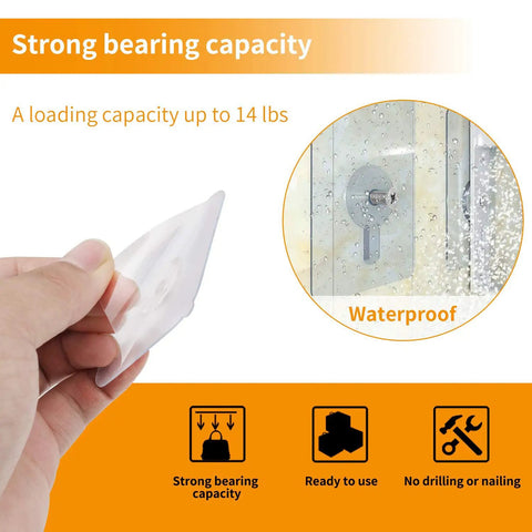 Zero Drama Wall Mount Self Adhesive Screw Set No Prep Stick On Heavy Duty Hooks With Three Sizes shown being waterproof with 14 lbs capacity.