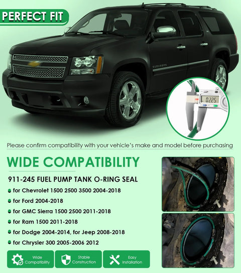 911-245 Fuel Pump Tank Seal O Ring Replacement Fits Chevrolet Ford GMC Sierra Dodge Ram Chrysler Jeep in SUV compatibility chart