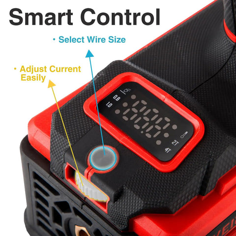Close-up of control panel on Handheld MIG Welder For DIY And Auto Repair Flux Core Pro Grade Gasless Welder With Overheat And Voltage Protection Portable 110V Lightweight Easy Operation Gun For Home Projects