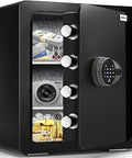 2.2 Cub Safe Box with mute function and touch screen keypad, open door showing LED interior light, removable shelf in heavy duty steel