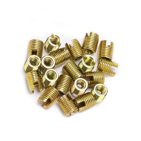 Heavy Duty 20 Piece Self Tapping Thread Inserts With Inner M12 1.75 And Outer M16 1.5 Made From Tough 302 Carbon Steel, 20 gold threaded inserts.