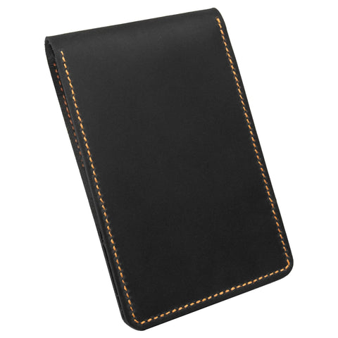 Personalized Leather Golf Yardage Book Holder and Scorecard Cover for Golfers, black leather with contrast stitching