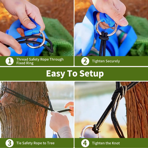 Four-step setup guide for Ultra Durable Camping Hammock With Mesh Net For Outdoor Adventures Portable Hanging Bed
