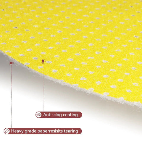 Premium 9 Inch Drywall Sanding Discs With Extra Holes For Dust Free Work, showing durable yellow anti-clog material and perforations.