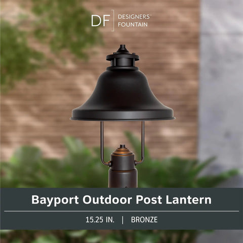 Bayport 1 Light Outdoor Post Lantern In Bronze Finish, 15 Inch Exterior Lighting Fixture For Porch Or Garden, front view