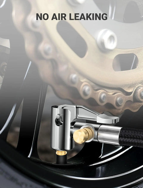 20 Inch Tire Inflator Hose Adapter With Self Locking Air Chuck Schrader And Presta Valve Compatibility installing on bike tire
