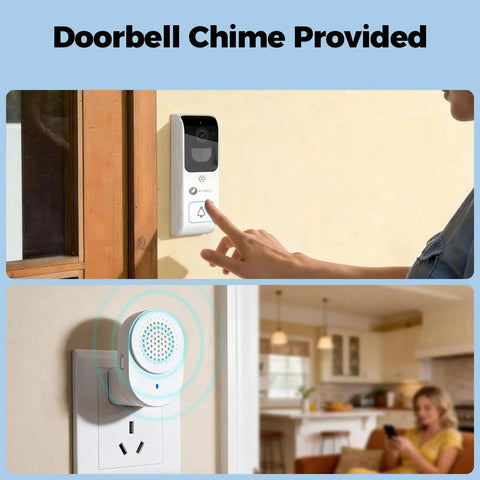 Dual Band Wireless Video Doorbell Camera With 2.4G And 5G Wi Fi, 2 Way Audio, AI Motion Alerts, Instant Alerts, Included Chime, No Monthly Fee, Easy Setup, Battery Powered With Long Battery Life, Works With NVR Or Standalone Security System, doorbell and chime installed