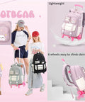 Cat Print Rolling Backpack For Girls And Kids With Wheels Trolley Roller Bookbag School Bag Wheeled Bag In Pink, lightweight design