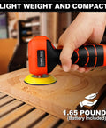 Cordless 3 Inch Palm Sander Kit With 16.8V 3.0Ah Liion Battery in use sanding wooden surface
