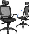 Ergonomic Office Chair With High Back And Headrest, Flip Up Armrests, 90 To 120 Degree Tilt Lock, Mesh Big And Tall Chair, Black