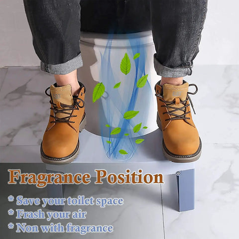 Person using Foldable Potty Stool For Adults, 7 Inch Squat Footstool With 35 Degree Defecation Angle, Blue, Easy Fold, fragrance leaves