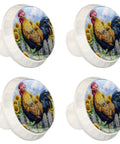 White Sunflower Rooster Fence Cabinet Knobs 4 Pack Pull Handles for Dresser Drawer Cupboard Kitchen Closet Doors 35mm ABS
