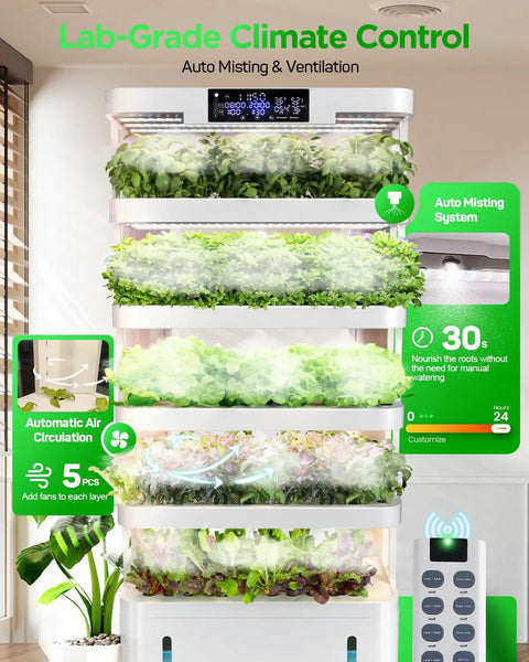 Five Tier Indoor Hydroponics Growing System Kit With Auto Misting Full Spectrum Grow Light Vertical Herb Garden