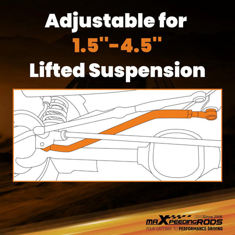 Beefed Up Front Adjustable Track Bar For Jeep Cherokee XJ And Wrangler TJ Fits 1.5 To 4.5 Inch Lift Ranging From 32.28 To 33.46 Inches Helps Center Axle And Reduces Wobble Off Road Ready Upgrade Durable Steel Construction, adjustable 1.5-4.5 lift track bar diagram