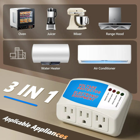 Three Outlet Surge Protector Power Strip For Home Appliances With Voltage Protector And Brownout Shield 1875 Watts 120 Volt 15 Amp