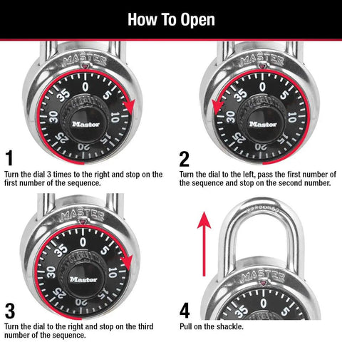 Black Gym Locker Padlock With Preset Three Digit Combination For Indoor Use Easy Setup No Key Entry Durable And Secure For Cabinets And Storage Great For School Lockers And Gym Lockers Two Pack Model 1500T with instructions on how to open.
