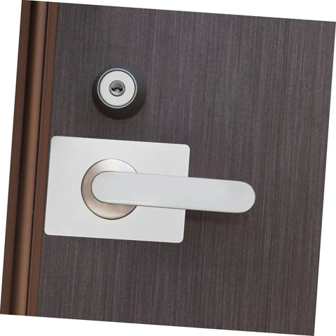 Stainless Steel Door Reinforcement Plate Set 6 Pieces No Drilling Deadbolt Cover installed on a wooden door, rustproof and durable.