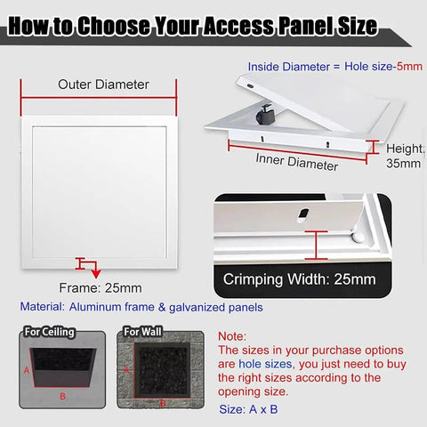 How to choose Tough As Nails White Attic Access Panel 6X18 Inch Metal Recessed Ceiling Hatch size with measurements.