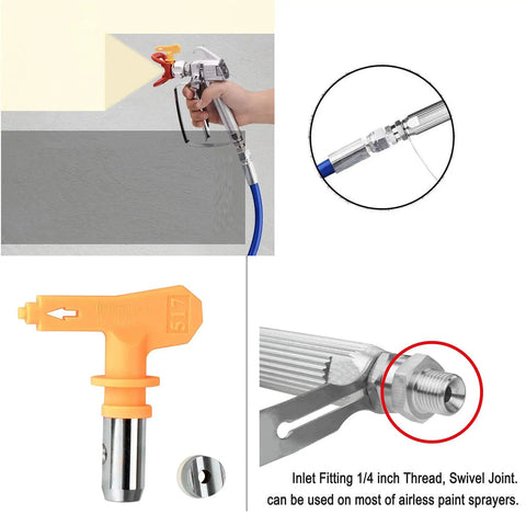 65 Ft Airless Spray Gun Hose Kit With 8 Inch Extension Pole Tip Guard 517 Tip 3600 Psi Max 1 Quarter Inch Airless Paint