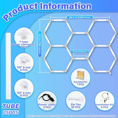 Hexagon Shaped Garage Light Panel Three Level Dimmable LED Ceiling Fixture 192W 6500K Boss Level Bright 25650LM components