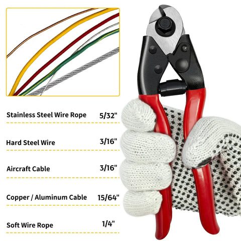 7.6 Inch Steel Wire Cutter One Hand Operation Cuts All Wires Up To 5/32 Inch Including Steel Cable Aircraft Cable Wire Rope