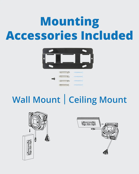 Mounting accessories for Beefed Up 50 Ft Retractable Extension Cord Reel With 14 3 AWG SJTOW Power Cord Lighted Triple Tab Outlet