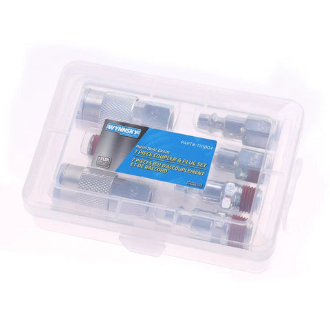 Heavy Duty Industrial One Quarter Inch NPT Air Tool Coupler And Plug Kit 7 Piece Set With Storage Case Zinc Plated Steel