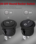 UL Listed 12V Round Rocker Switch SPST On Off 20mm Mini Circle Toggle, black switches with on and off label, 2 pin wiring