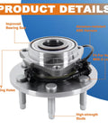 Beefed-Up Front Wheel Hub Bearing Assembly Pair For 4WD Only With ABS Fits 2007-2014 Cadillac Escalade 2007-2013 Chevy Silverado 1500 And 2007-2013 GMC Sierra 1500 6 Lug Bearing Steel ABS Sensor Included For Rugged Reliable Rides featuring high-strength studs and improved bearing seal.