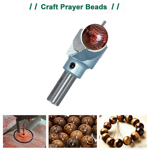 Wood Bead Maker Kit With Tungsten Steel Ball Milling Cutters Set for DIY beads, showing bead cutter with wooden bead in cutter.