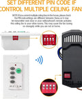 Universal Ceiling Fan Wall Remote Control With 3 Speeds And Light Dimmer, 4-DIP Switch, remote components and DIP switch illustration