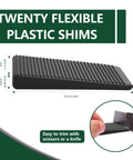 Adjustable Furniture Levelers With Flexible Plastic Wedge Shims, black PVC shims, 2 inch by 1.2 inch for stabilizing furniture.