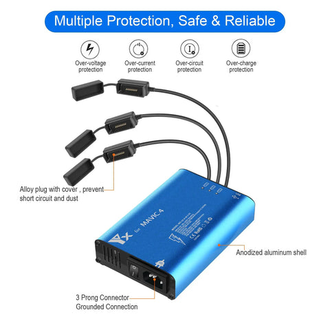 Parallel Fast Charger Hub For DJI Mavic 4 Pro Batteries And Remote, Rapid Multi Charging Station with protective features