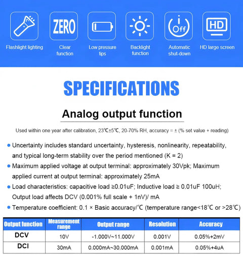 Specification sheet for Pro Grade All In One Calibration Tool 04 Plus Multi Function Calibrator with accuracy details