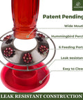 Clear Glass Hummingbird Feeder For Outdoors With Six Feeding Ports Red Ant Moat Included 16 Oz Capacity