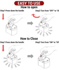 Magnetic welding holder with ON/OFF switch and 180 lb capacity; diagram shows open and close usage steps