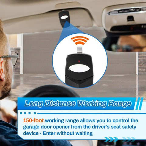 Driving view with Garage Door Remote 310 MHz With 8 DIP Switches Dual Transmitters And 2 Visor Clips No Fuss Replacement