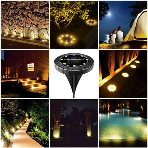 Warm White Solar Disk Lights Dope 12 Pack Outdoor LED Garden Pathway Lighting Waterproof for landscape and yard uses