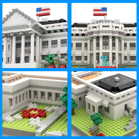 White House Buildable Micro Mini Blocks Set With West Wing And East Wing, 3,000 Pieces, detailed build views