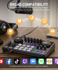 Dual Host Podcast Studio Bundle With USB-C Audio Interface Mixer, headphones, compatible with devices like phones and computers