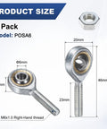 2-Pack POSA6 Rod End Bearings M6x1.0 Right Thread Self-Lubricating Female Thread Steel Joint With Jam Nuts For Forging Machines, Heavy-Duty CNC Equipment, Automotive Suspensions, Hydraulic Cylinders And General Motion Control, 6mm bore