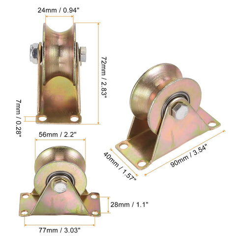 2 Pack U Groove Caster Wheels With Brackets Two Point Two Inch Wheel Diameter Beefy 300kg Capacity Per Wheel shown front and side