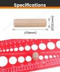 100 Count Solid Wood Dowel Pins Half Inch By Two Inch Kiln Dried Hardwood Fluted Beveled next to measuring guide for specifications.