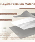Diagram of Six Pack Foldable Bed Sheet Organizer Boxes showing 3 layers: tear-resistant fabric, unbreakable PP board for storage strength.