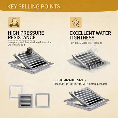 Heavy Duty Rock Solid Louvered Access Panel For Drywall Stainless Steel Inspection Door showcasing key selling points and customizable sizes.